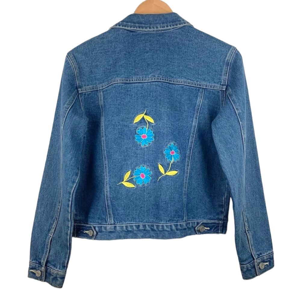 Vintage No Boundaries Floral Embroidered Back Y2K Perfect Denim Jacket